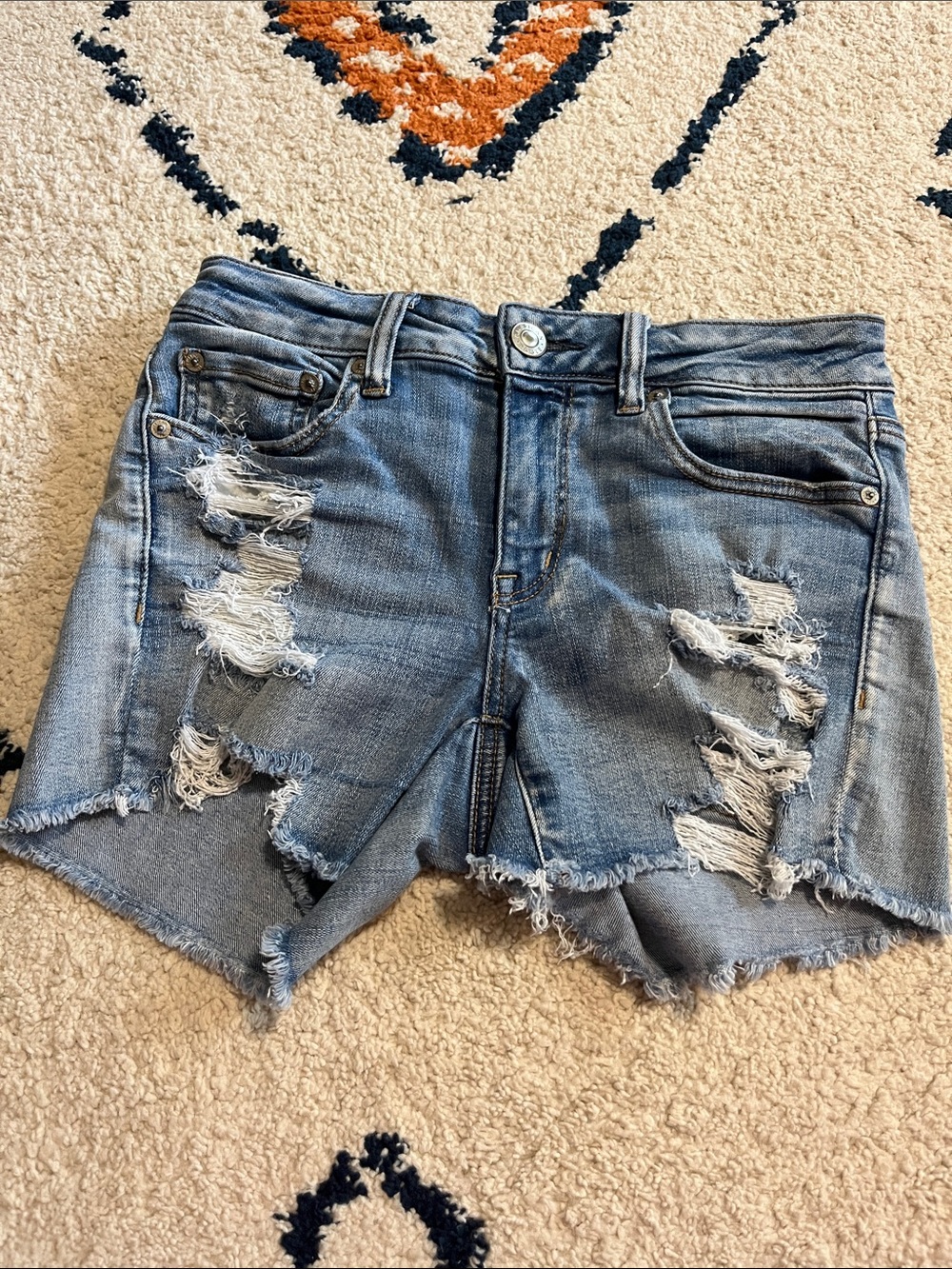 American Eagle Outfitters Light Blue Distressed Denim Shorts